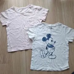 UNIQLO ミッキーマウス Tシャツ 100cm　ピンク　白