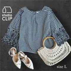 【綿100%】studio CLIP ギンガムチェック刺繍チュニック Lサイズ