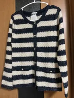 新品　ネイビーとアイボリーのストライプカーディガン Mサイズ