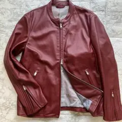 美品◎タケオキクチ 羊革 ラムレザージャケット ライダース ボルドー L