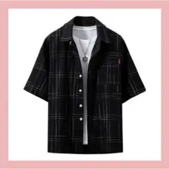 【新品】 チェックシャツ メンズ 半袖 カジュアル XL ブラック