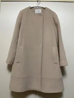 *美品*【スローブイエナ】 Aライン ノーカラーコート ウール100%