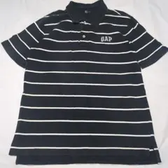 古着　GAP ボーダー　半袖　ポロシャツ　ブラック　黒　Lサイズ