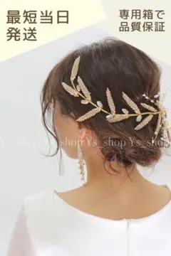 【大人気2点セット】ヘッドドレス&イヤリング ゴールド 高級感 ウエディング