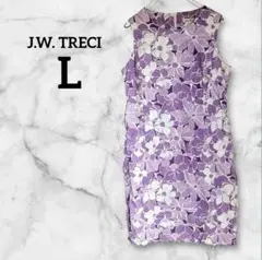J.W. TRECI 【L】花柄ノースリーブワンピース パープル 膝丈