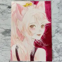 アクリル画 手描きイラスト ハガキサイズ 原画 女の子