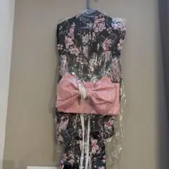 花柄浴衣とピンクリボン帯セット