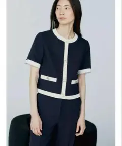 タグ付き新品★ZARAのコントラストトリム入りショートスリーブブレザー★Lサイズ
