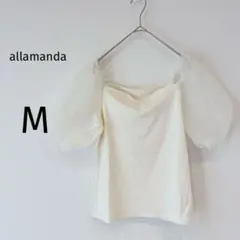 【新品】アラマンダ　リブカットソー　パフスリーブ シアートップス　ドット柄 M