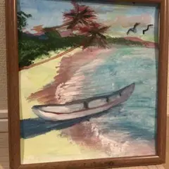 風景画 海とボート アクリル画