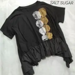 ソルトアンドシュガー フリル付き アートプリント Tシャツ 半袖 ブラック