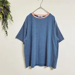 ✨美品✨FLASH BLUE 【L】ストライプ ピンク縁取りTシャツ カジュアル