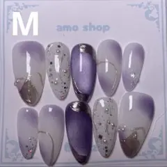 マグネットネイル ✧ ラベンダーグラデーション×シルバーアート＆パール
