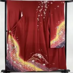 振袖 626272美品 秀品 桜 桜の花びら 金彩 ぼかし 赤 袷