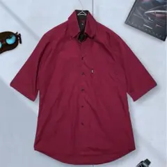 《pierucci》 半袖ボタンダウンシャツ バーガンディ レイヤードデザイン