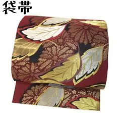 KO-459 袋帯 正絹 刺繍 パールトーン 菊の花とカラフルな葉っぱ