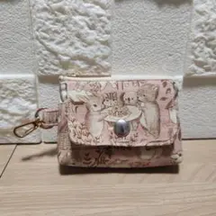ユキエモン◇ 冬支度 ピンク色 ナスカン付きミニポーチ ハンドメイド