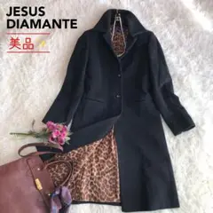 美品★ジーザスディアマンテ アンゴラ混 裏地レオパード ハートボタンロングコート