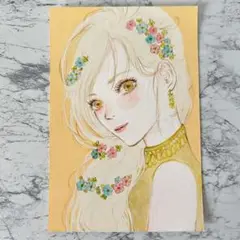 アクリル画　手描きイラスト ハガキサイズ　原画　女の子