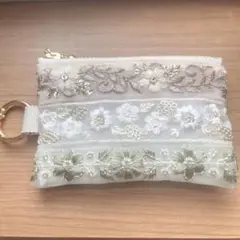 インド刺繍リボン ポーチ No.98