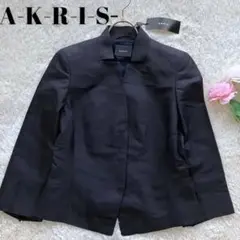 未使用タグ付 アクリス 皇室御用達 ノーカラージャケット シルク100% ドット