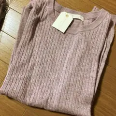 【最終価格】 ★新品★ミニケーブルベーシック ピンク リブ編みニット