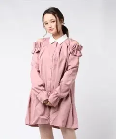 [未使用]オフショルダー フリル付き ピンク ワンピース　スピンズ　量産型