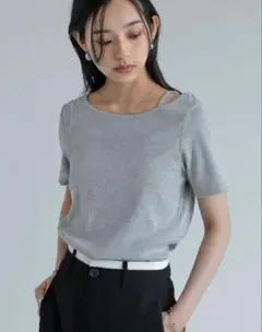 スムースカットソーレーヤード風アシンメトリー半袖Tシャツ