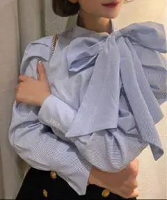 biby リボンブラウス　ブルー