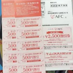【1万円分】　AFC-HD AFCツアーズ 食事券10枚＋商品割引券ハガキ2枚