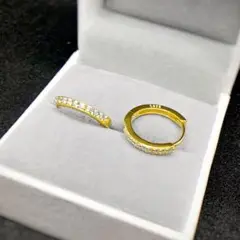 a192【高品質✨】ゴールドフープピアス 小粒ダイヤ 18金 シンプル ペア 銀