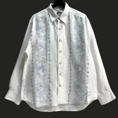 希少【Tommy bahama】90s~ リネン ボーダーパターン 花柄シャツ