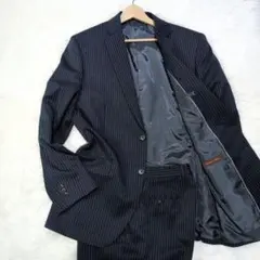 【極美品】アオキ　XLサイズ　洗える　ネイビー　ピンストライプ　ストレッチ