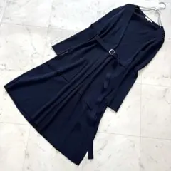 【美品】EPOCA エポカ ロングカーディガン リブニット ベルト付き ネイビー