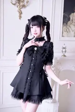Nogenki スクエアネックビッグリボンワンピースセット ブラック