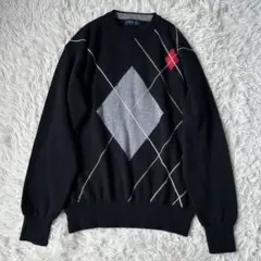 美品　FEDUE カシミヤ100%　ニットセーター　アーガイル　黒　長袖　日本製