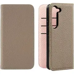 Galaxy S23 FE グレー×ピンク ケース 手帳型 ケースくすみカラー