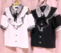 ROJITA♥ラッフル肩開きブラウス 白黒セット