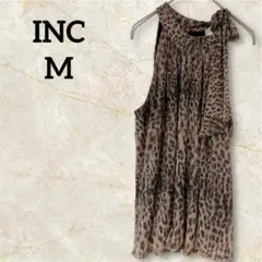 INC 【M】ヒョウ柄 ノースリーブチュニック 肩紐リボン