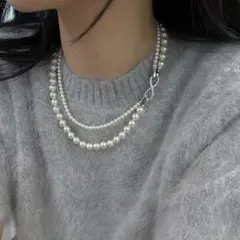 2連 2way フェイクパールネックレス シーンレス 綺麗め シンプル アレンジ