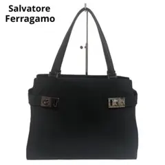 美品◇Salvatore Ferragamo ナイロン レザー 黒 ハンドバッグ