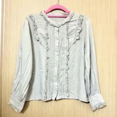 axes femme【Web限定】ドビー柄フリルブラウス(ベージュ-Ｍ)