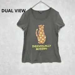 デュアルビュー　Tシャツ　アニマルプリント　伸縮性　綿混　日本製　カーキ　42