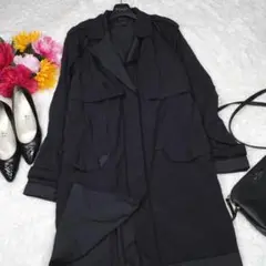 Y5054*最高級☆ラグアンドボーン☆極上シルク☆ロングコート☆黒ブラック
