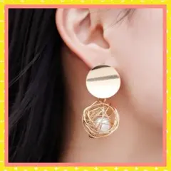 ワイヤーパールピアス ゴールド 金メッキ オシャレ 可愛い お洒落 上品