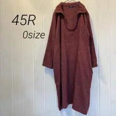 45R 千鳥格子スキッパーカラーワンピース ネイビー×レッド シャツ