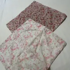 小花柄 赤色 水色 クッションカバー2枚セット
