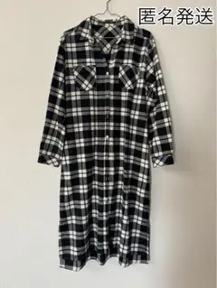 ⑤ ノーブランド　チェックシャツ　ワンピース　L
