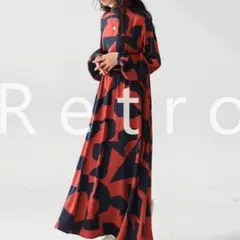 patterntorso antiqua レトロ柄長袖ロングワンピース 幾何学柄