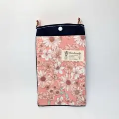 【ワケアリ】花柄ピンク　ハンドメイドスマホポーチ　サコッシュ